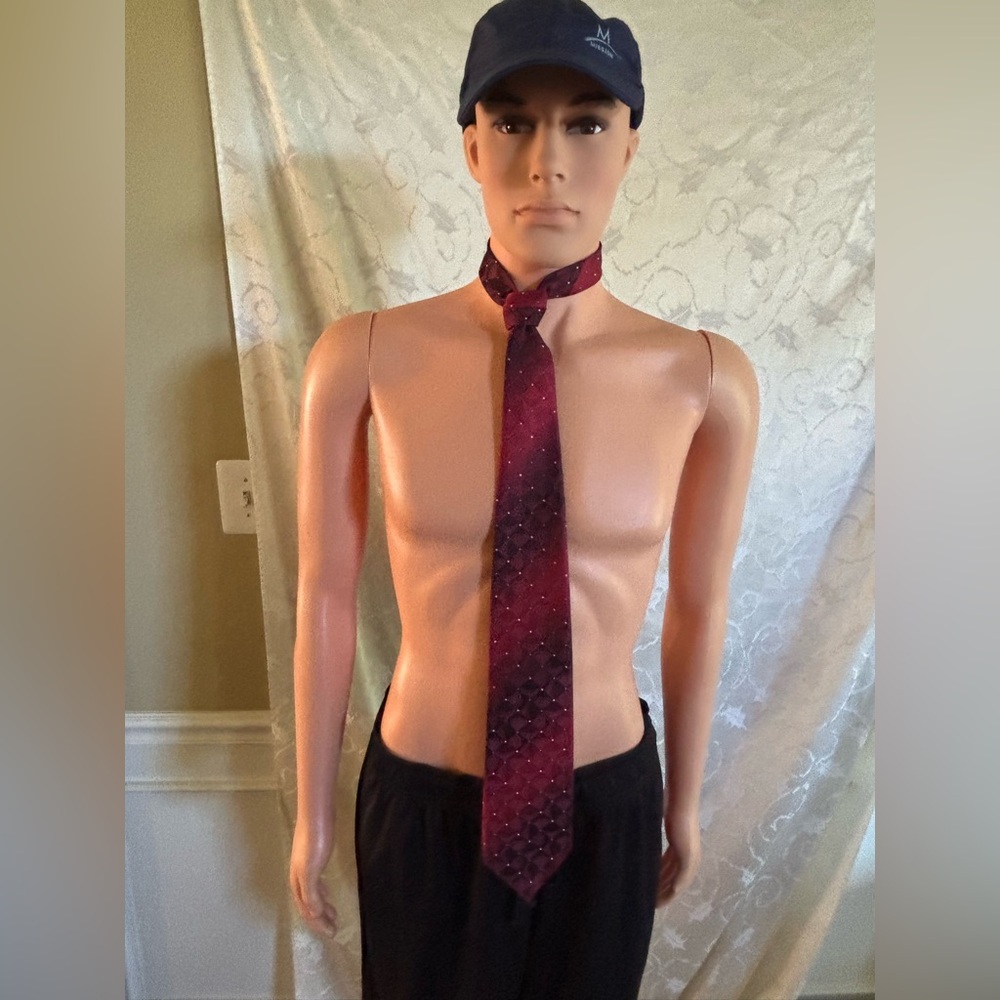 Wembley Red and Black Diamond Patterned Tie With Blue and White Dots